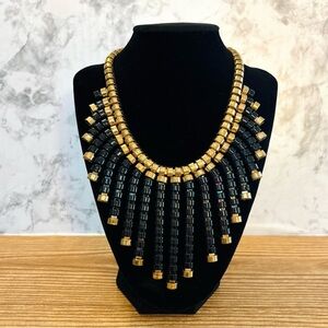 Traci Lynn Black and Gold Tone Statement Chunky Necklace Egyptian African Rare